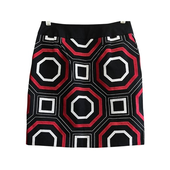 ANNE TAYLOR Dresses & Skirts - Woman’s Red & Black Geometric Embroidered Pencil Skirt Office Wear Contemporary